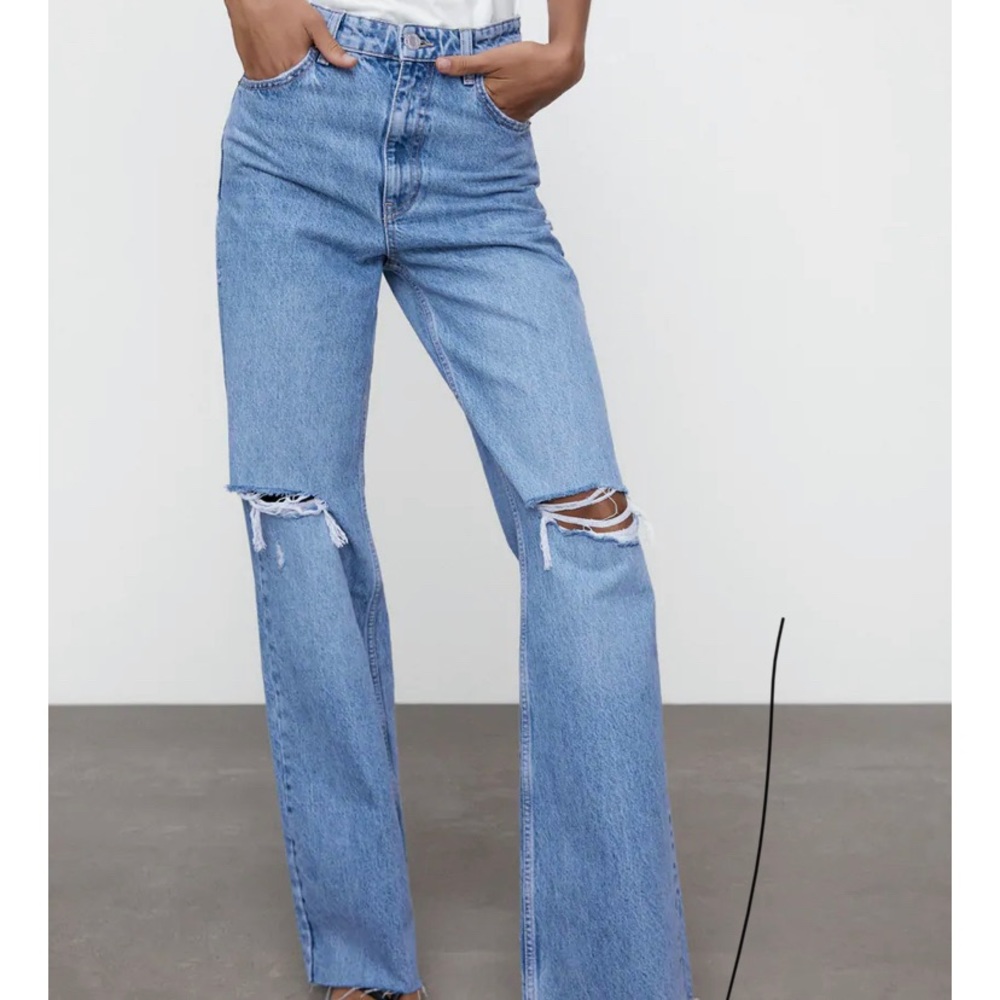 ZARA Wide Leg Full Length Ripped Jeans